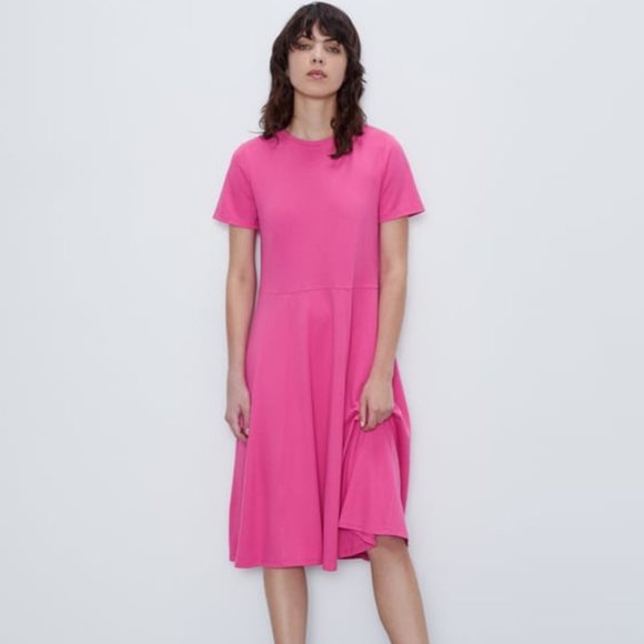 Zara A Line Flared Midi Dress in Fuchsia - Size M - Picture 2 of 9
